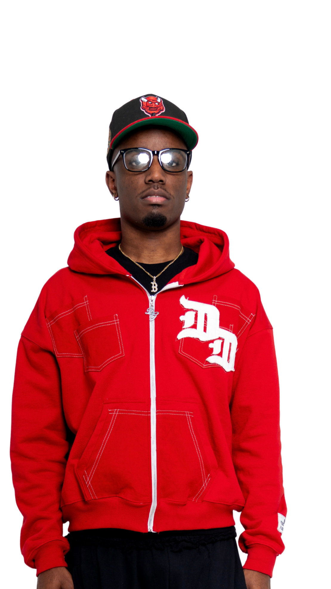 RED DOUBLE DENIM ZIP UP