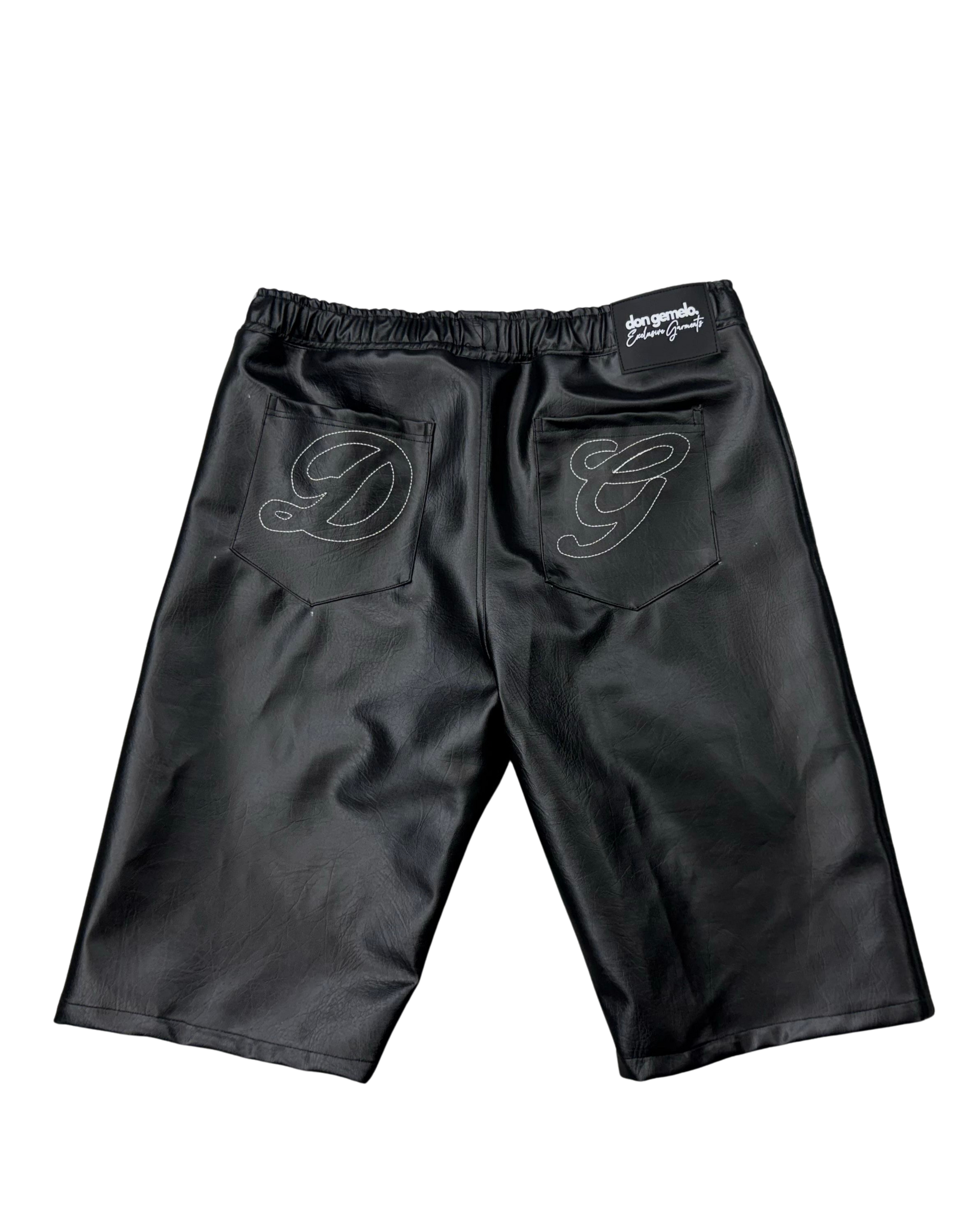 Triple Black Leather Shorts