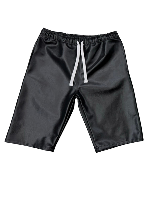 Triple Black Leather Shorts